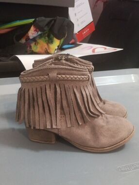Rock & Candy Taupe Suede Fringe Ankle Boots